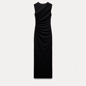 Zara draped midi dress black size S NWOT